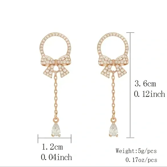 Elegant Bow Water Drop Pendant Stud Earrings - Picture 4 of 7